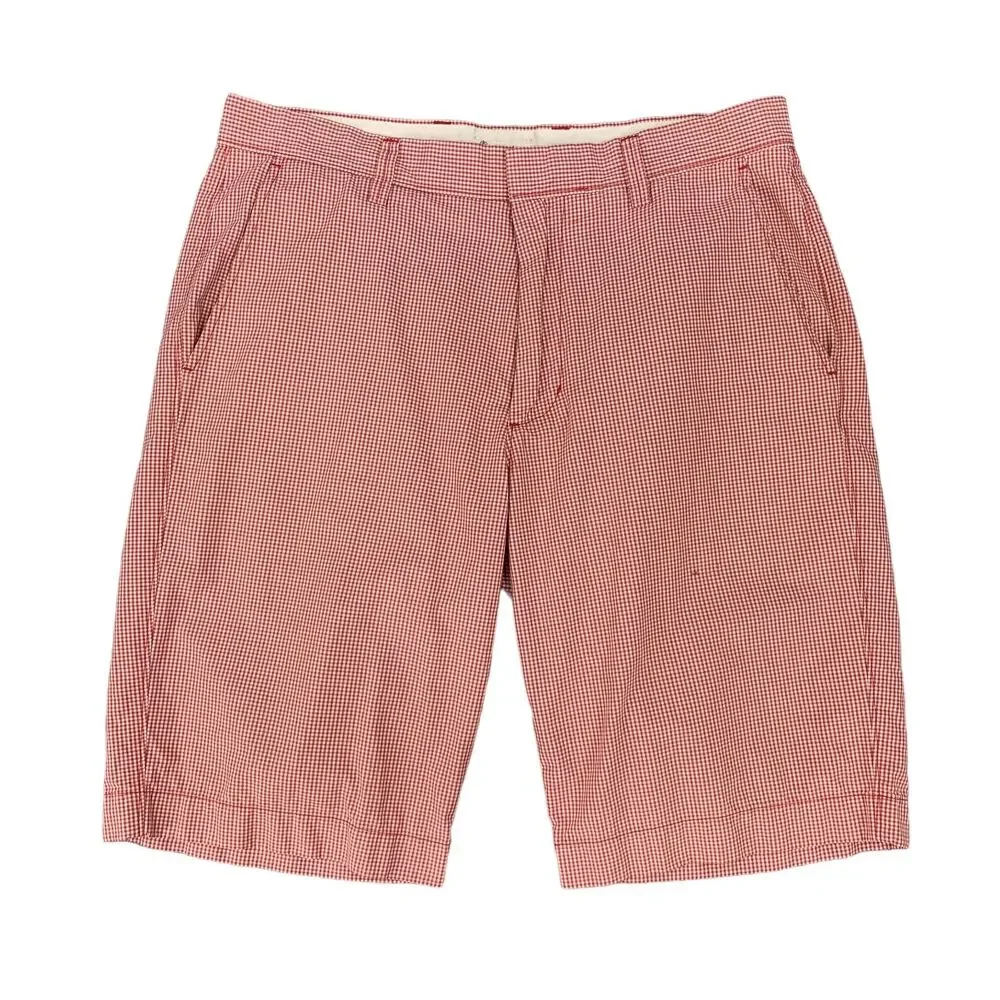J. Crew Shorts Mens 31 Red White Gingham Plaid Check Cotton Flat Front Chino
